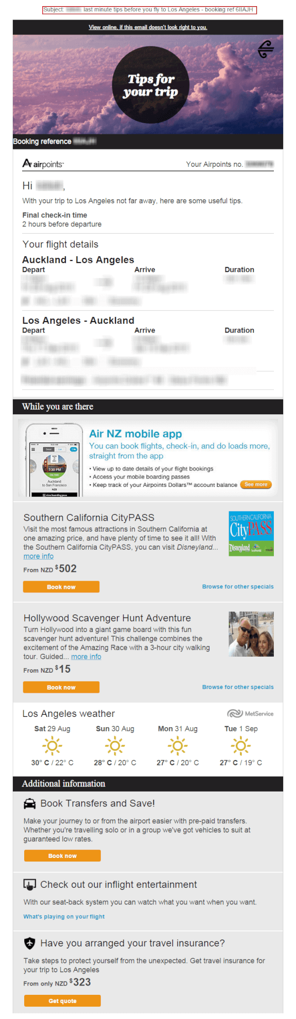 Air New Zealand personalisation example