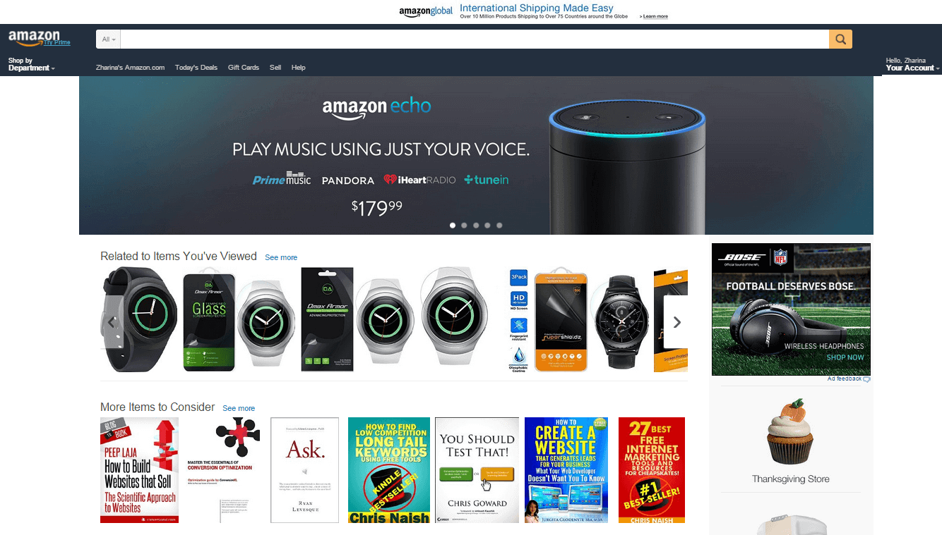 Amazon personalisation example